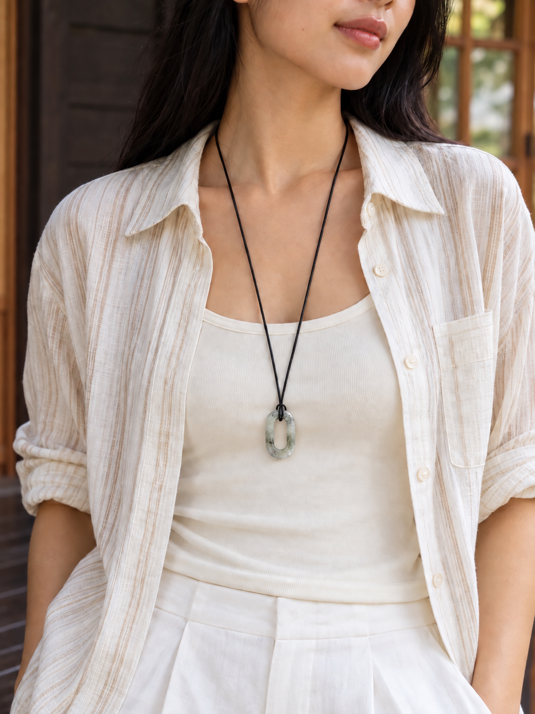 Mist Loop Natural Gemstone Cord Necklace