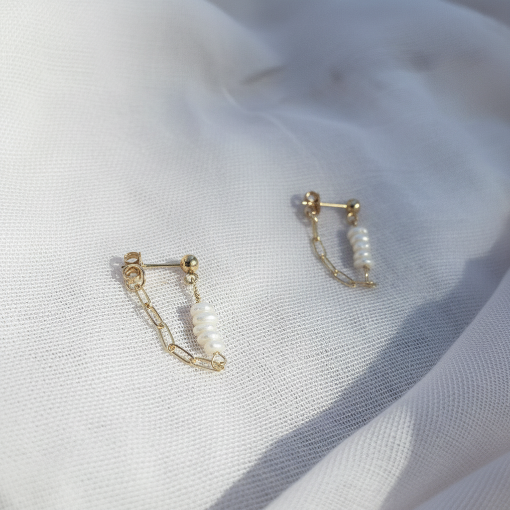 Tiny Pearl Link Earrings