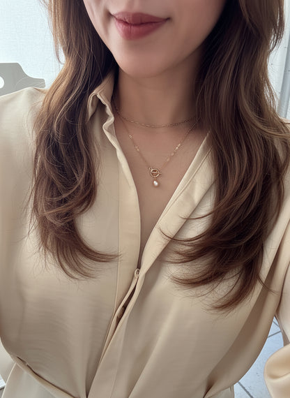 Dainty Pearl Drop Toggle Necklace
