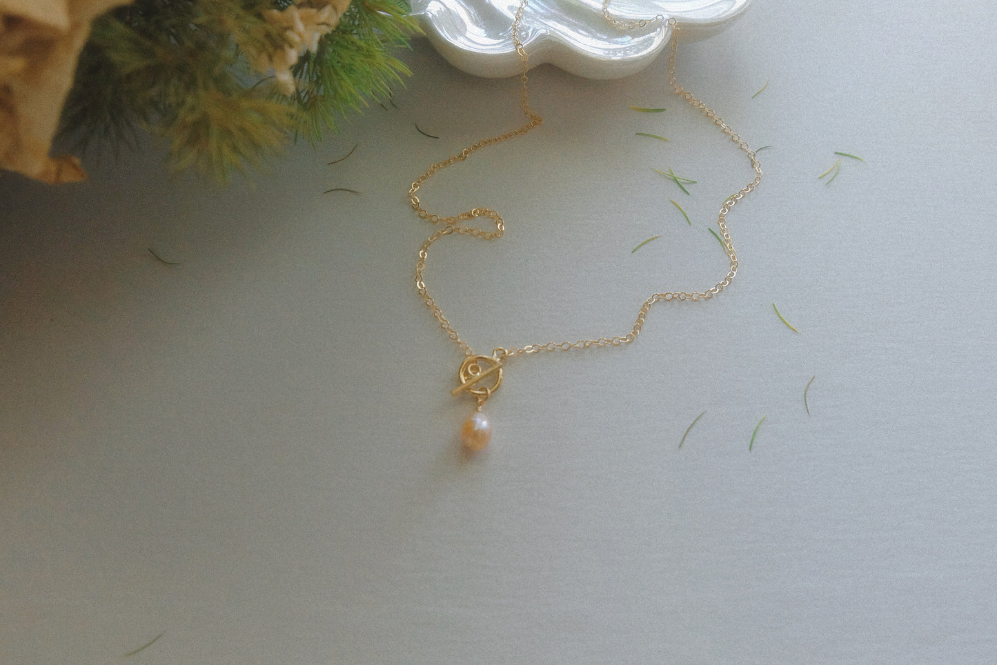 Dainty Pearl Drop Toggle Necklace