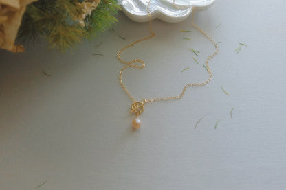 Dainty Pearl Drop Toggle Necklace
