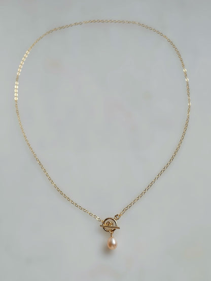 Dainty Pearl Drop Toggle Necklace