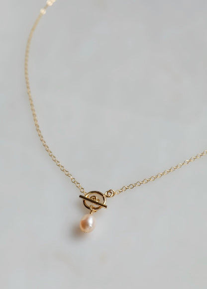 Dainty Pearl Drop Toggle Necklace