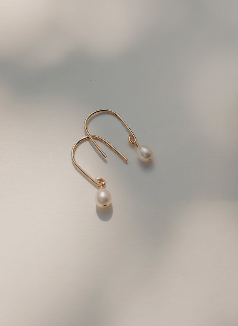 Pearl Wire Hoop Earrings