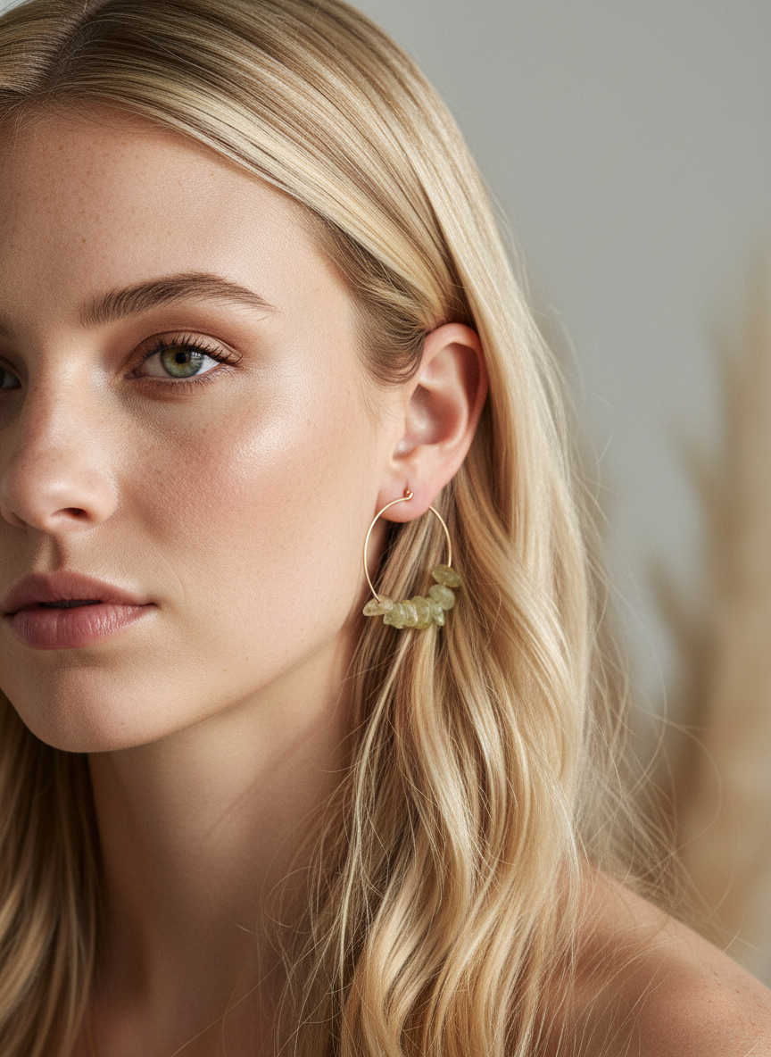 Phrenite Stone Hoop Earrings