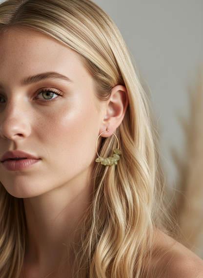 Phrenite Stone Hoop Earrings