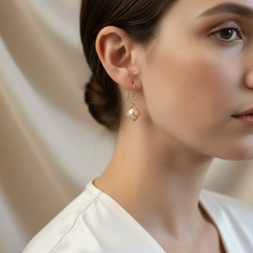 Peachy Wrap Pearl Earrings