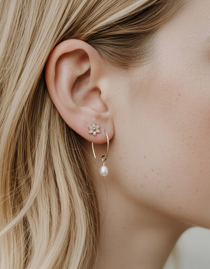 Pearl Wire Hoop Earrings