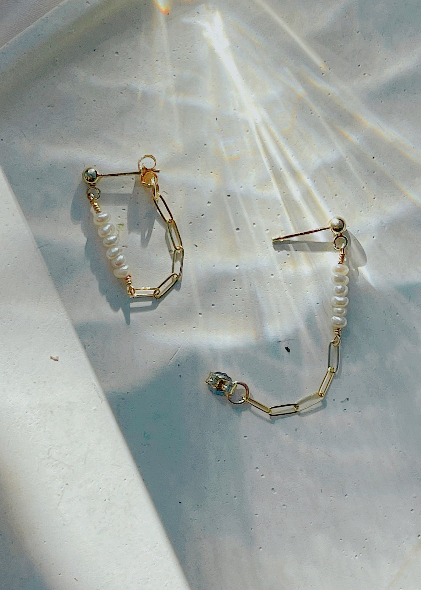 Tiny Pearl Link Earrings